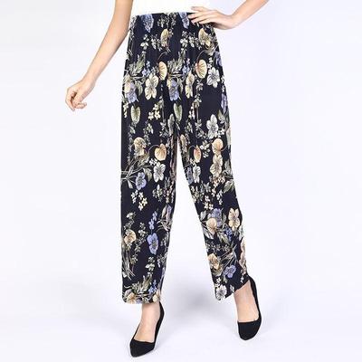 Vrouwen Zomer Hoge Taille Wijde Pijpen Bloemenprint Casual Broek Vrouwelijke Grote Maat Losse Elastische Taille Eenvoudige Dunne