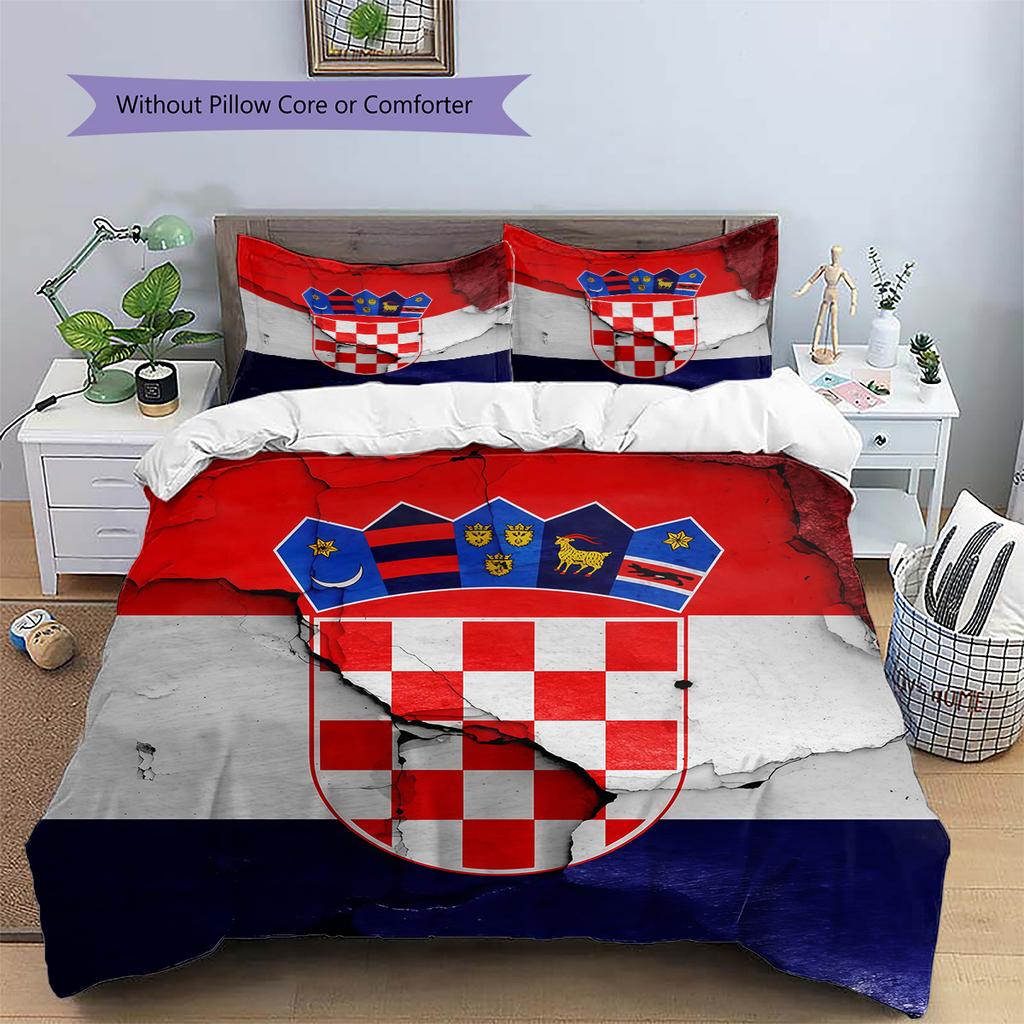 Hrvatski Nogometni Savez Pattern Bedding Quilt Set Home Decoration Gift (1 * Duvet Cover + 2 * Pillowcase Without Core)