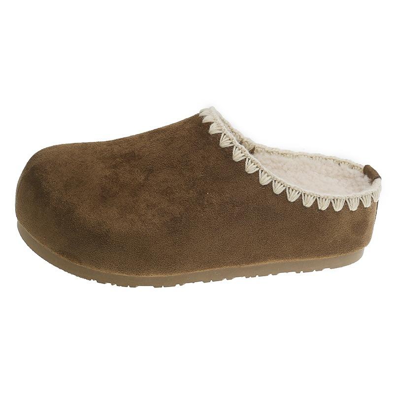 Inner heightening bag head woven half slippers women's autumn and winter piled thickened warm one pedal lazy shoes women