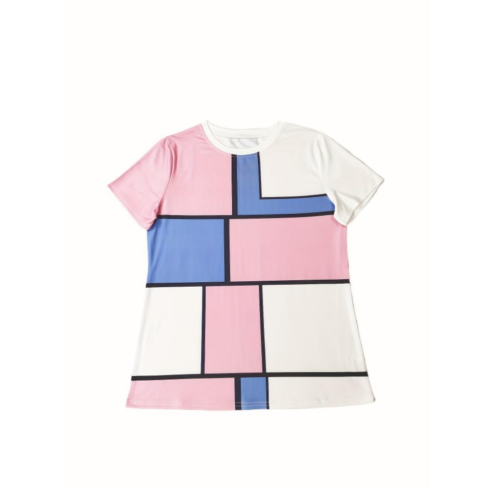 Summer Geometric Pattern Printed Casual Short Sleeved T-shirt