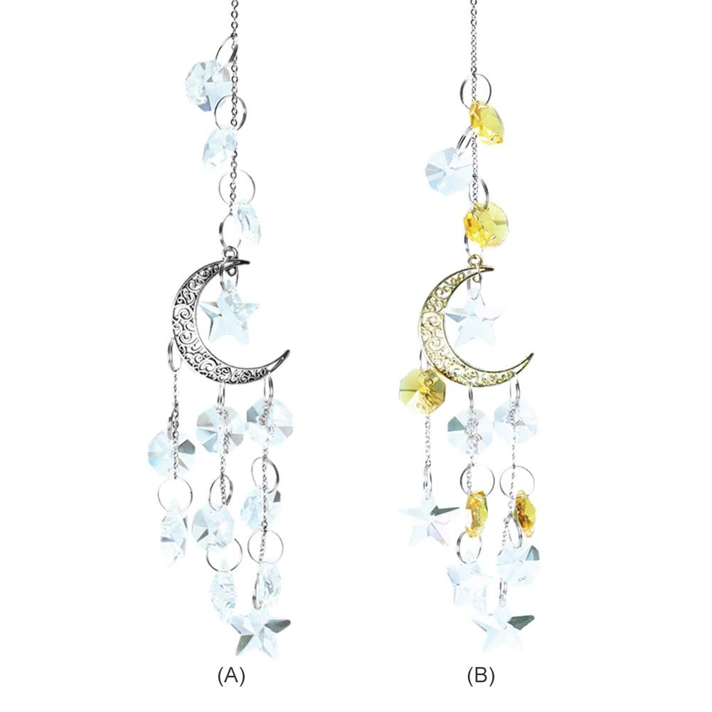 Crystal Wind Chime Prism Pendant Moon Stars Hanger Hanging Drop  Garden Window Wedding Curtain Chandelier DIY Decor
