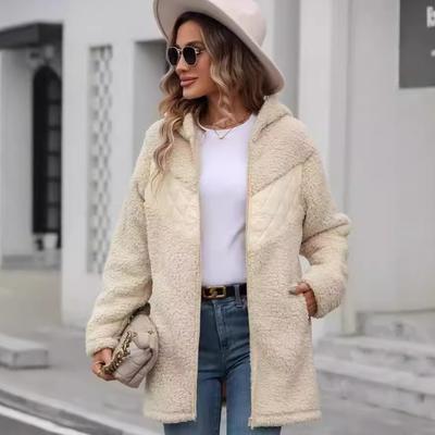 Chaquetas de vellón sherpa con capucha para mujer, chaquetas de invierno cálidas y peludas, abrigos de peluche con cremallera, prendas de vestir exteriores de manga larga con bolsillos, chaquetas de piel sintética para mujer