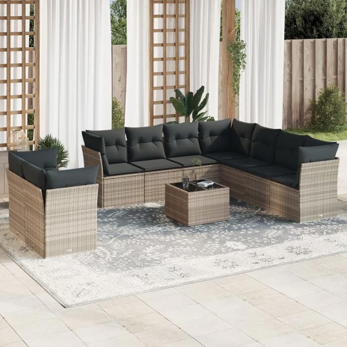 VidaXL Salon de Jardin avec Coussins 10 pcs, Canapés avec Pieds Réglables, Ensemble de Meubles d'Extérieur Patio Terrasse, 3249691