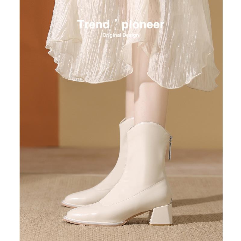 Martin Boots Small Short Boots Women's Boots Winter High Heels White Boots Thick Heel Square Head High Heel Women's Boots Skinny Boots
