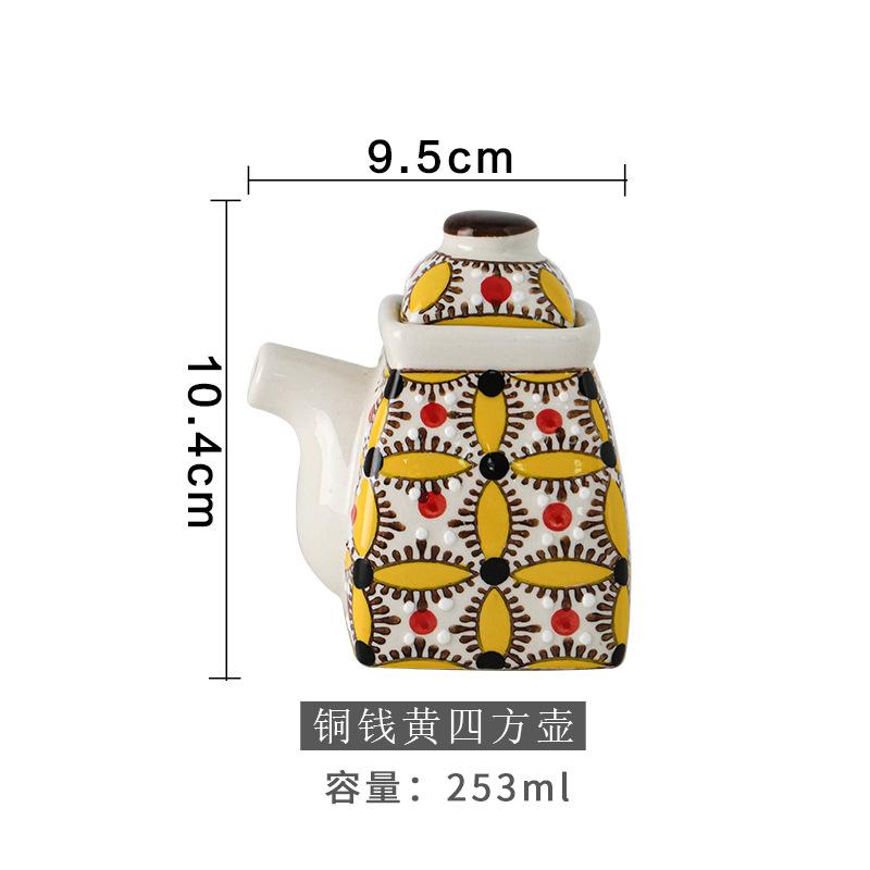 Hand Drawn Ceramic Seasoning Pot Kitchen Spice Container Oil Can Vinegar Pot Seasoning Bottle Ceramic Jar Spice Jar Oil Pots