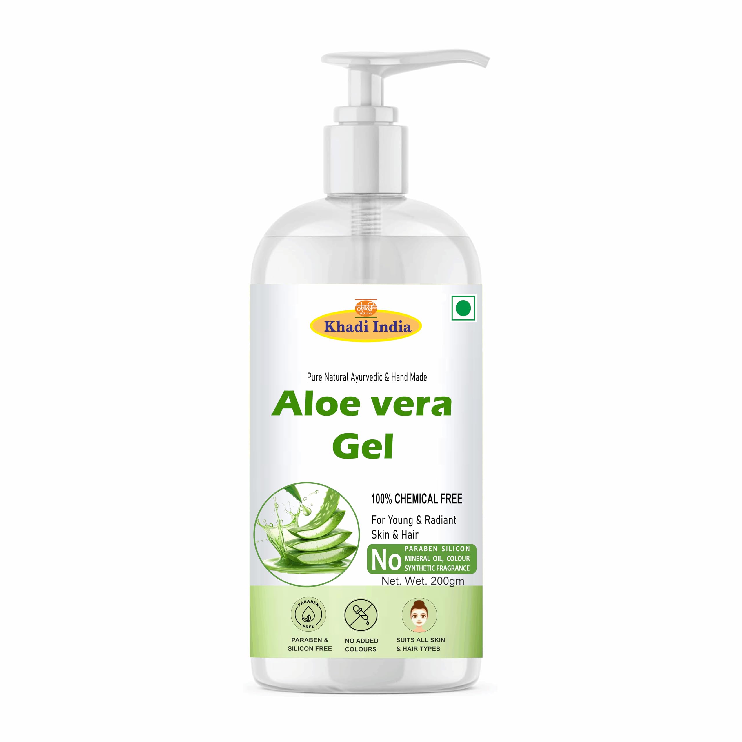 Khadi 100% Pure Aloe Vera Gel for Skin and Hair, 200gm | Hydrates, Moisturizes & Soothes Irritated Skin | Pure & Natural Aloe Vera Gel for Face, Ac