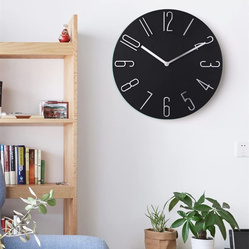 Nbdeal wall clock silent continuous second hand diameter 30cm stylish lightweight wall-mounted Nordic no sound non-radio black