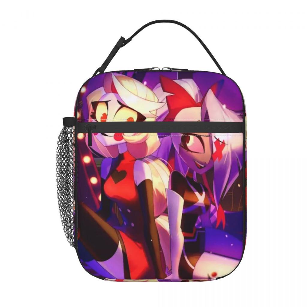 Charlie And Vaggie Valentines Hazbin Hotels Insulated Lunch Bag for Women Kids Portable Food Boxes Thermal Lunch Box Tote