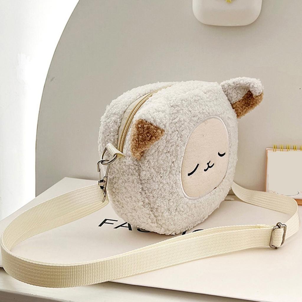 Cartoon Tier einzelne Umhängetasche Herbst Winter Plüsch süße Katze Bär Schaf verstellbare Frauen Mädchen Umhängetasche Messenger Bag Münzen Handytasche