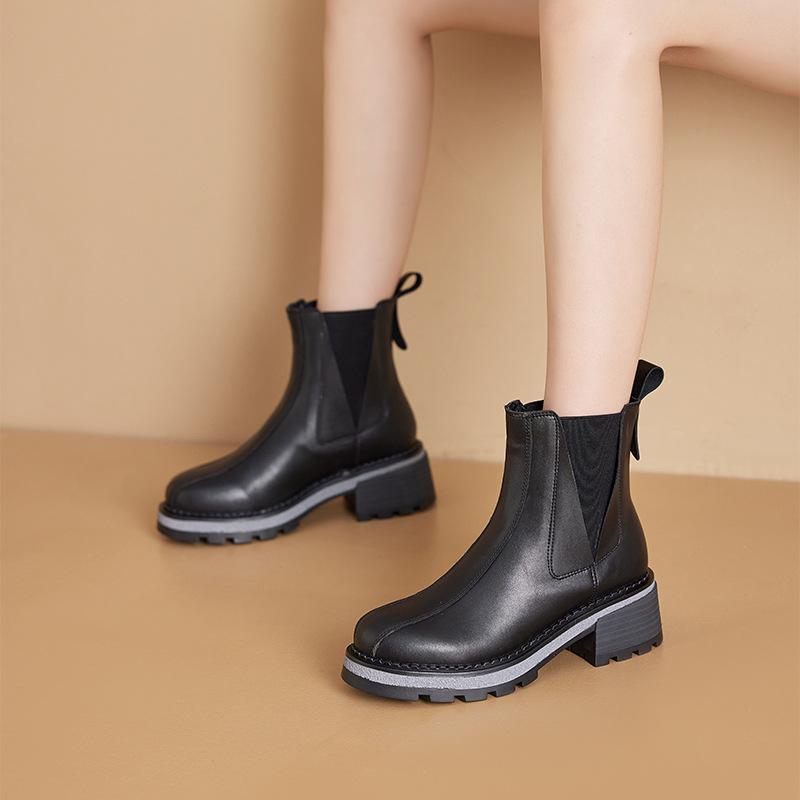 Autumn velvet leather Martin boots women's thick-soled inner height-increasing cigarette boots women's retro one-pedal casual women's shoes