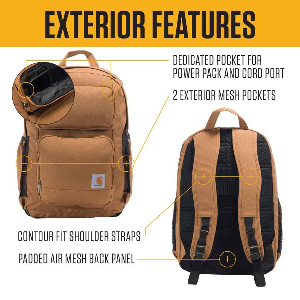 Carhartt 28L Dual Compartment Backpack, Durable Pack with Laptop Sleeve and Duravax Abrasion-Resistant Base, Carhartt Brown