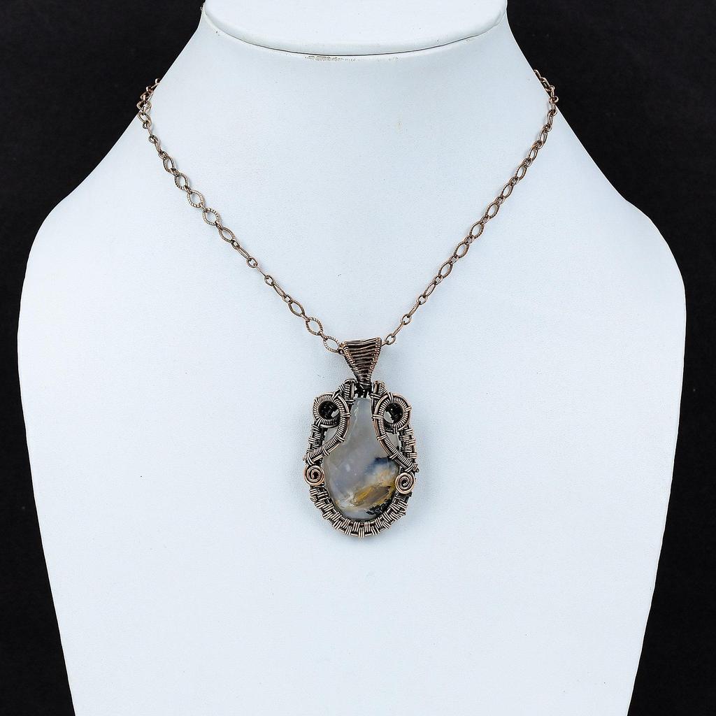 Plume Agate Pendant Copper Wire Wrapped Pendant Designer Pendant Wire Wrap Gemstone Jewelry Handmade Pendant Copper Jewelry Anniversary Gift