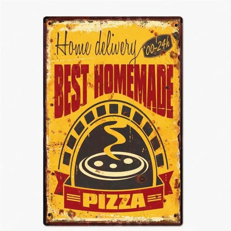 Great Food Vintage Metal Signs Pizza Zone Plaque Pub Bar Home Decoration Best Homemade Posters Italian Pizza Wall Art Plate