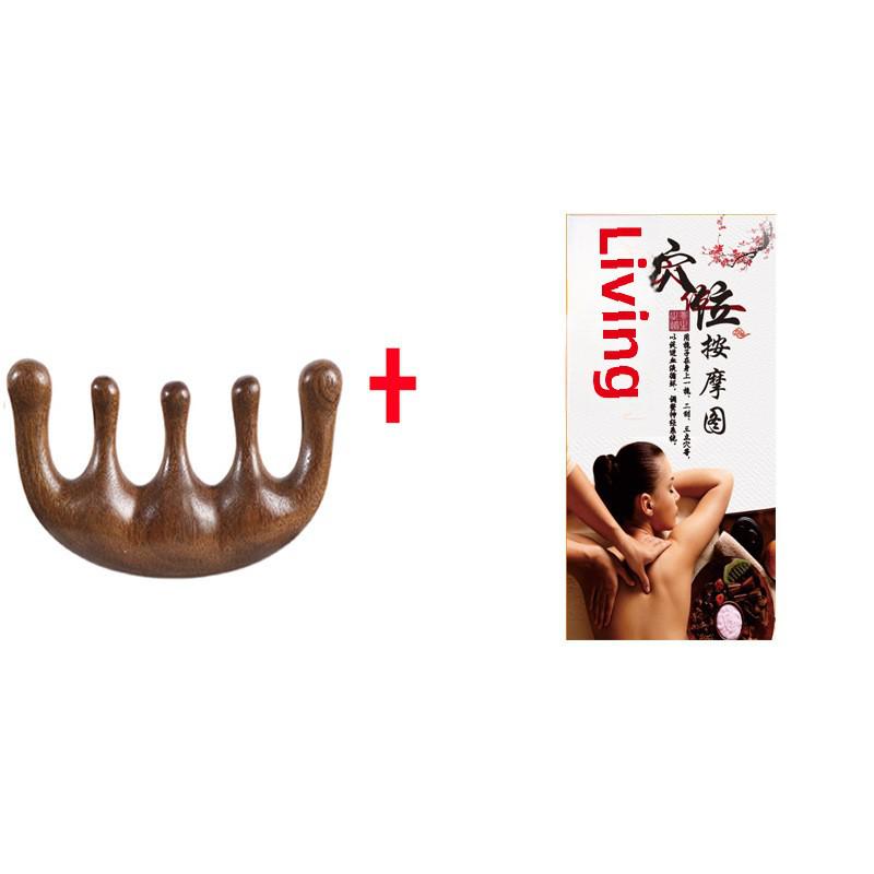 One Piece Gold Sandalwood Five-Tooth Massage Comb for Head and Meridian Stimulation.