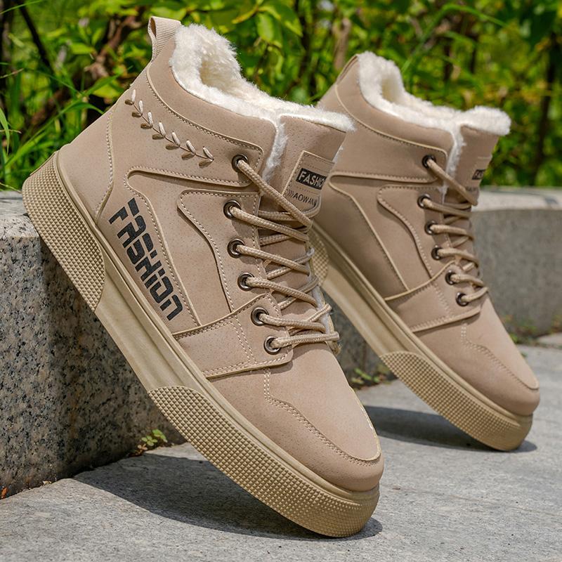 Men's casual high top cotton shoes winter warm plush outdoor sports shoes fashion Joker non-slip soft-sole plus size work shoes