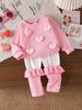 European & American Style Girls' Pink Long-Sleeve Sweatshirt and Pants Set