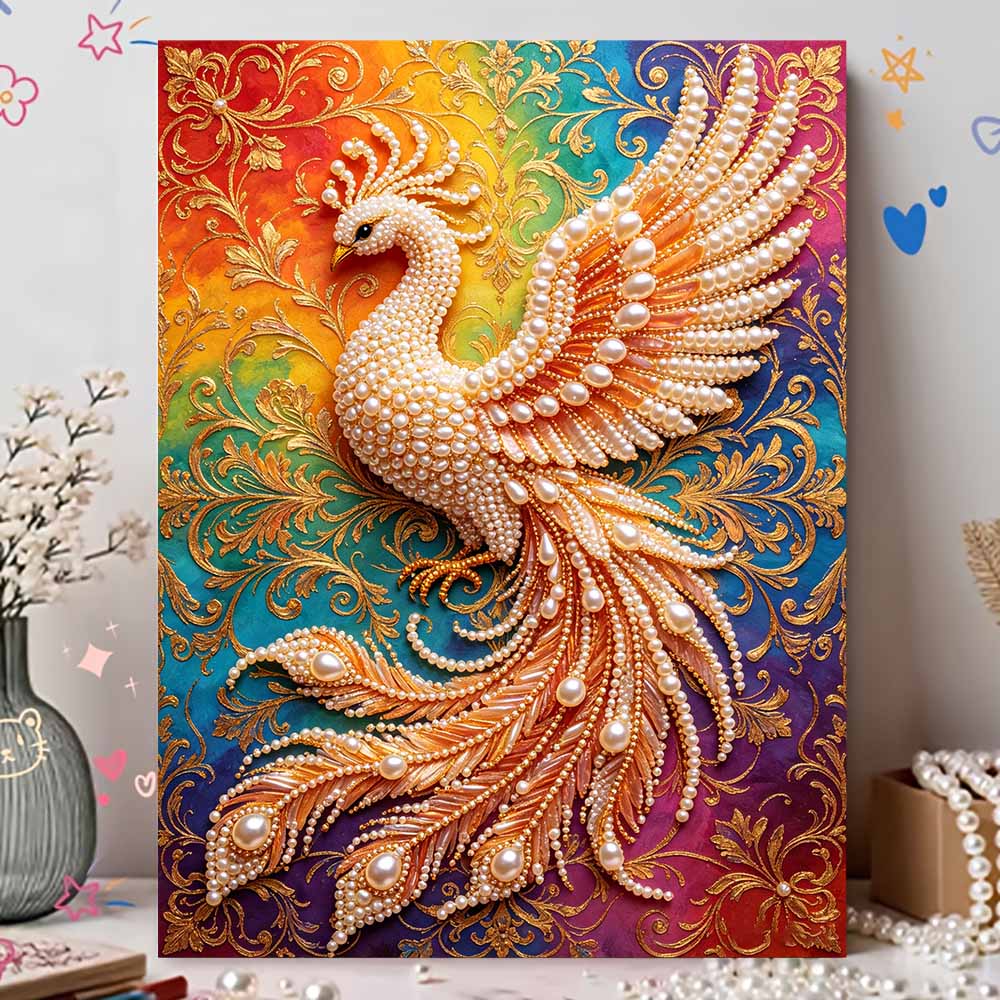 DIY Pearl Art Painting Majestic Peacock Handmade Craft Modern Wall Decor Leisure Relax Activity Nice Gift for Novice Art Practitioners Home