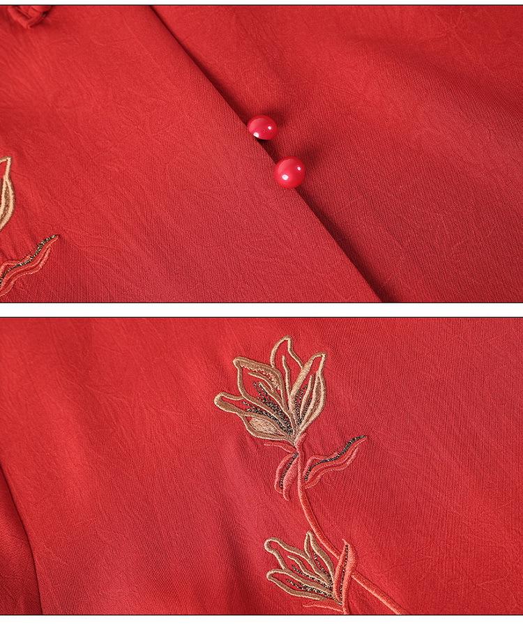 Plus-Size Chinese Style Seven-Sleeve Cardigan Shirt for Middle-Aged and Elderly Women