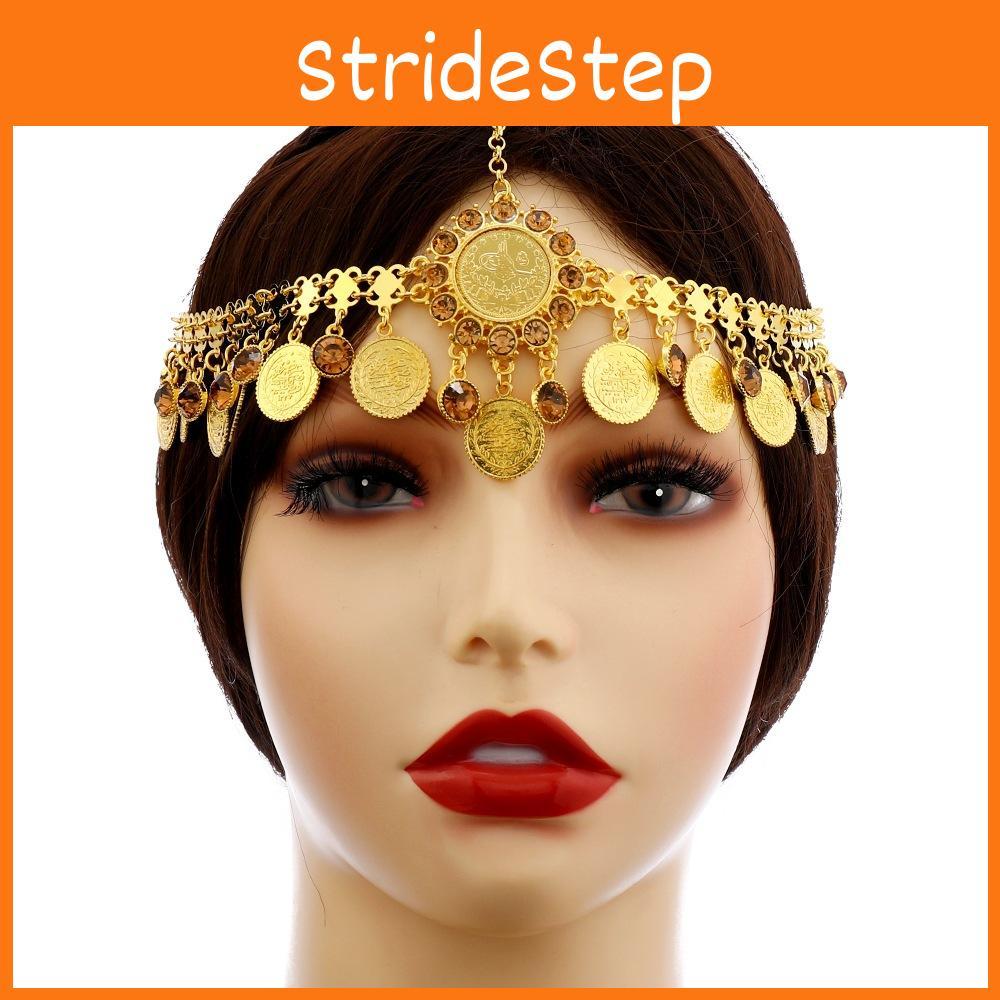 Gemstone Fashion Simulation Decoration Circular Tassel Design Headwear Gold