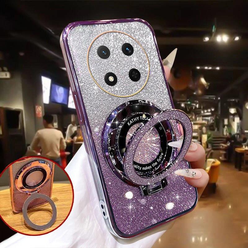Luxury Plating For Honor Magic 7 Lite Pro 5G X9C Magnetic Holder Glitter Diamond Case For Honor X9C Magic Pro Lite 7 5g Cover