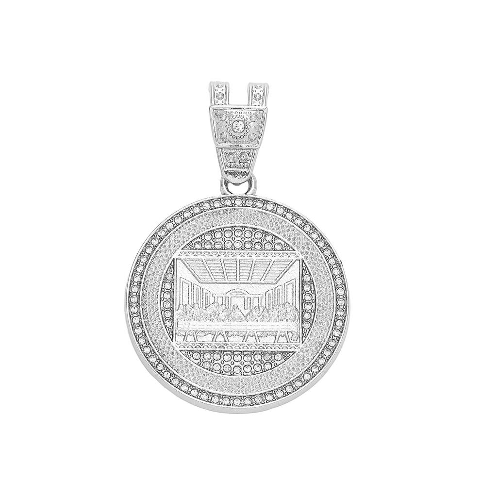 TEMU Hot-selling New Dinner Round Brand Diamond Pendant, Trendy Brand Personalized Hip-hop Style Jewelry