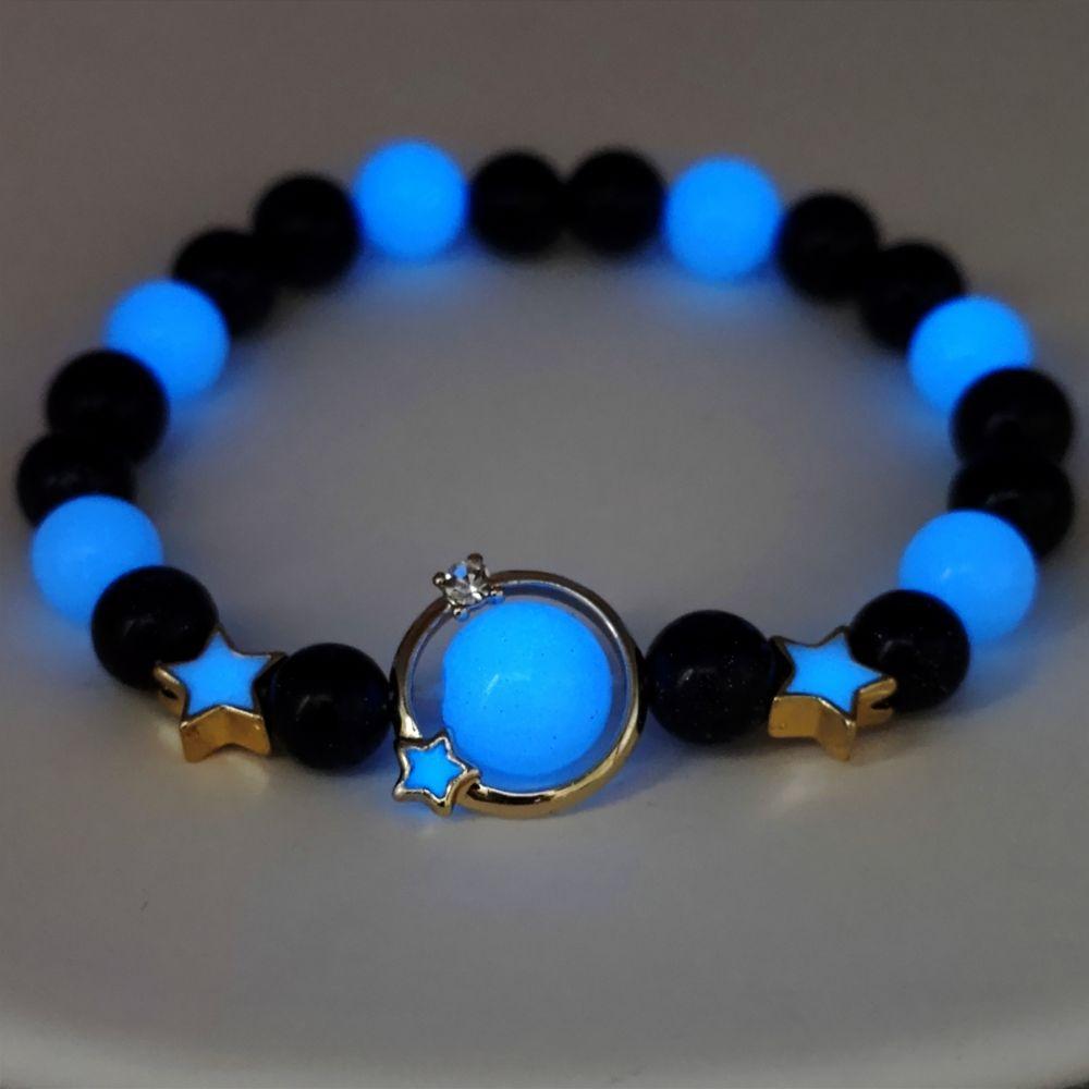 Obsidian Jinsha Stone Luminous Fluorite Bracelet Stylish Simple Luminous Planet Couple Gift Bracelet