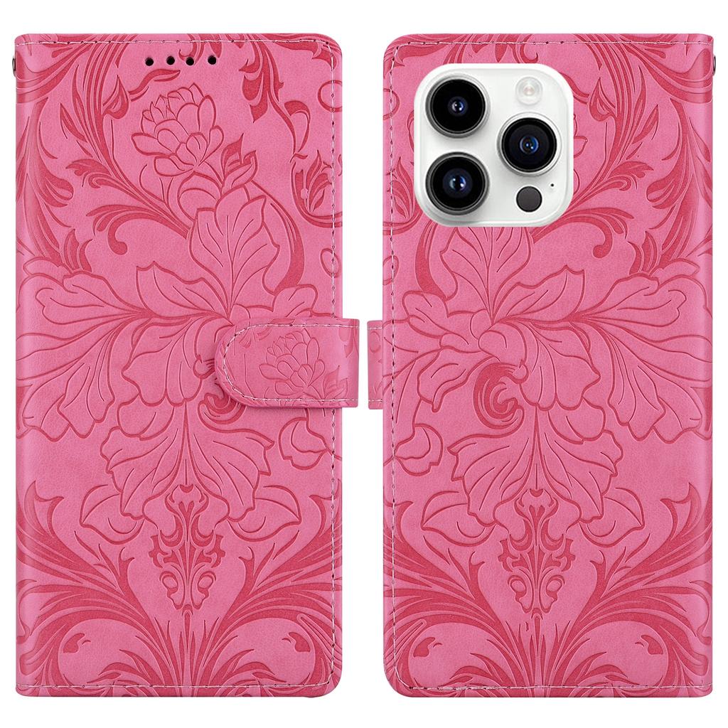 For iPhone 16 Pro Max Leather Case Imprinted Floral Pattern Wallet Stand Flip Phone Cover