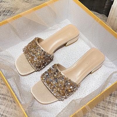 Fashion Classic Fashion Versatile Women's Slippers Summer Outwear Trend 2024 New Water Diamond One Line Casual High Quality Slippers