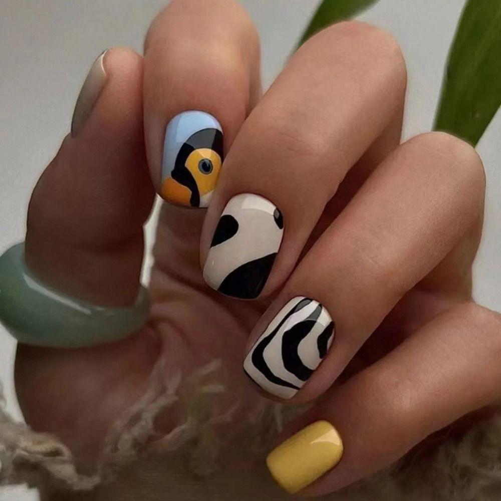 

24шт накладные ногти DIY красочные короткие круглые французские накладные ногти