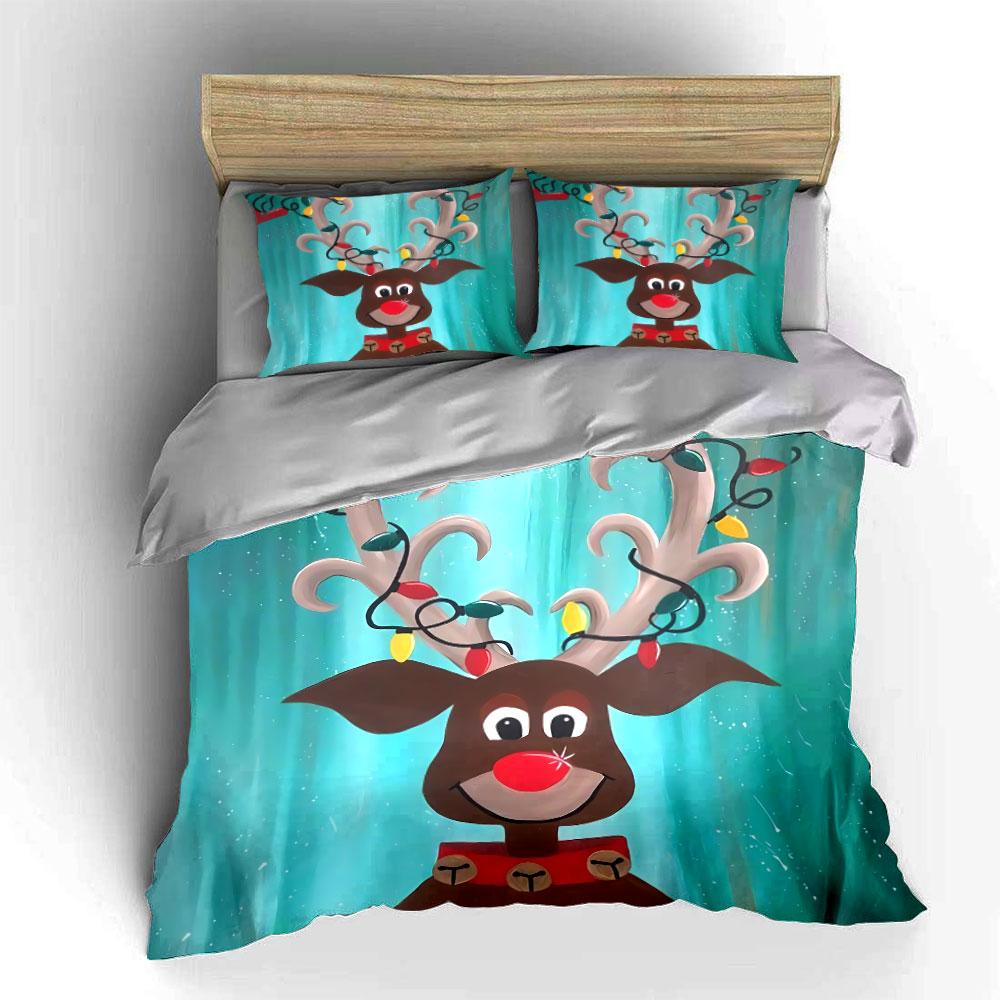 Christmas Reindeer with Lights Bedding Duvet Cover Set Duvet Cover Pillowcases (1*Duvet Cover 2*Pillowcases, without duvet insert)