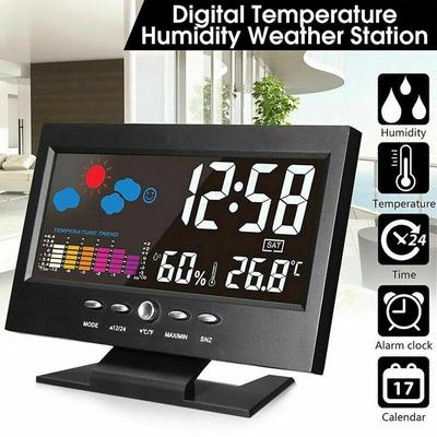 LCD színes képernyő digitális kijelző Szundi ébresztőóra Beltéri hőmérséklet és páratartalom monitor Időjárás előrejelzés Idő és dátum kijelző Óra eszköz