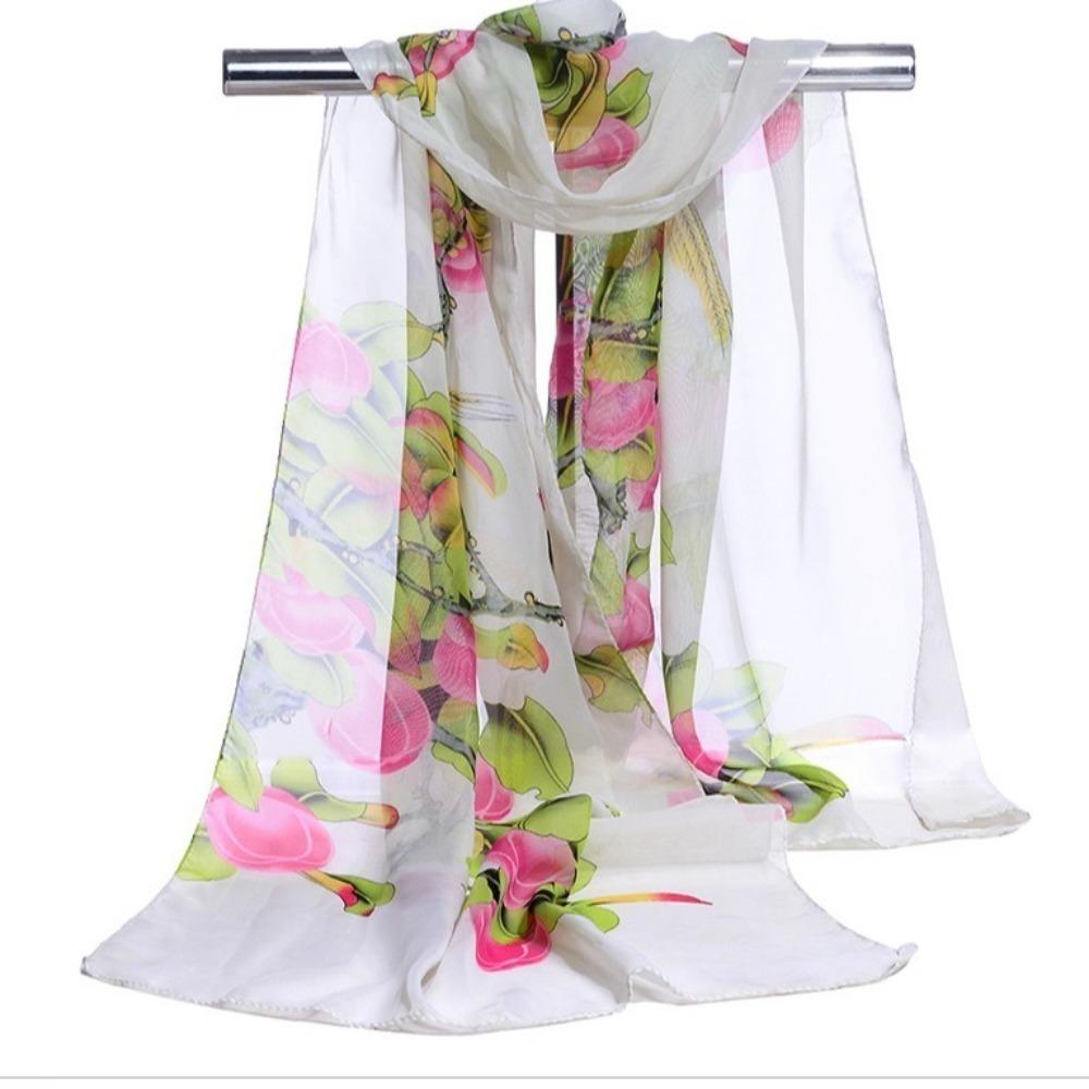 Flower Print Shawl Silk Sun Protection Beach Scarves Fashion Wrap Hijab  Women