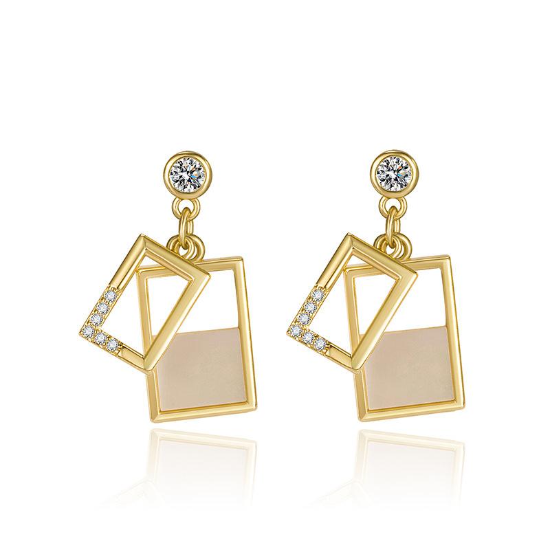 Double Layer Hollow Geometry Drop Earrings for Women Golden Color Square Metal Statement Dangle Earrings Party Gift Jewelry