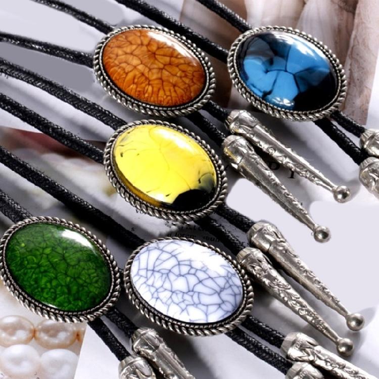 Braided Shoestring Stone Bolo Tie Carved Charm Cowboy Necktie Necklace