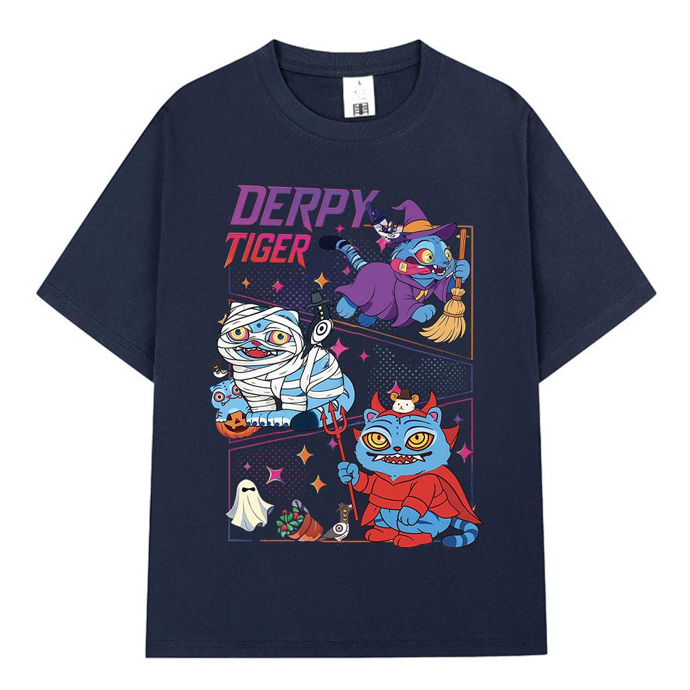 KPop Demon Hunters Derpy Tiger Halloween Merch T Shirts Fashion Vintage T-shirts Women Clothing Cotton Popular Unisex T-shirts