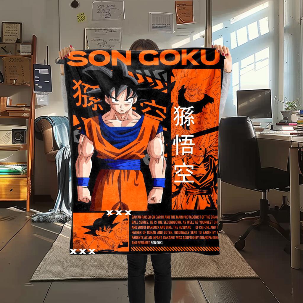 1pz Coperta in Flanella con Stampa Son Goku, Alta Qualità per Tutte le Stagioni, Decorazione per la Casa, Calore e Comfort, Perfetta per Regali di Natale