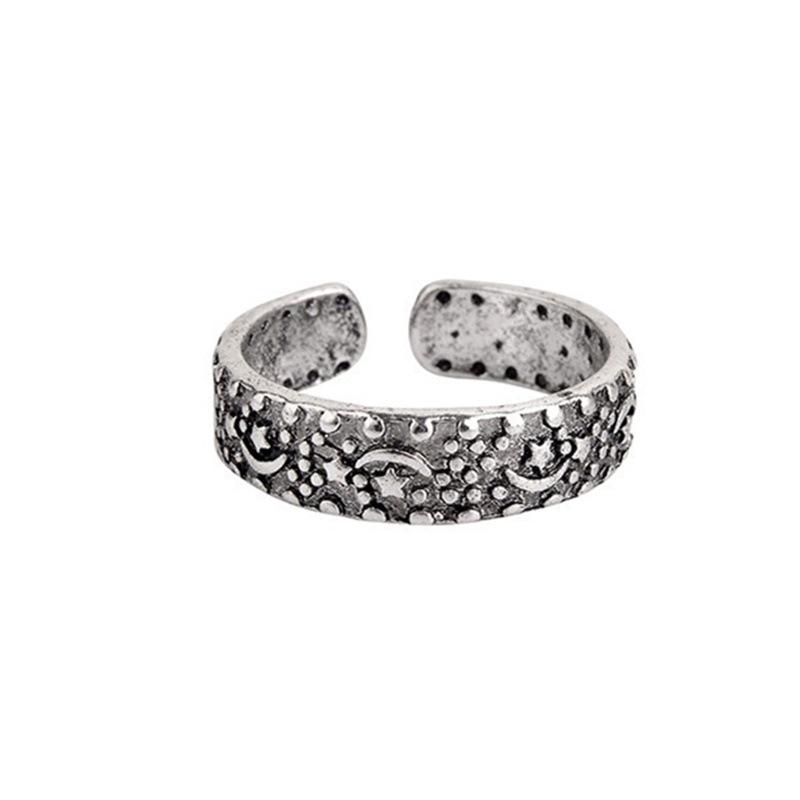 

Vintage Moon Stars Night Ring For Women Men Silver Color Punk Gothic Ring Unisex Accessories Handmade Designer Love Gift resizable