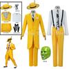 Movie The Mask Cosplay Costume Jim Carry Cosplay Yellow Uniform Carnival Party Suit Hat Green Mask Halloween Clown Props Outfits