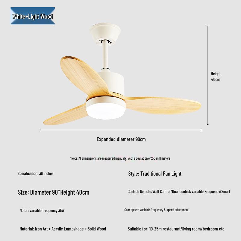 

Скандинавский потолочный вентилятор с подсветкой - Массив дерева, Потолочный, Идеально подходит для ресторана, спальни, гостиной. Frequency Remote + Variable Light