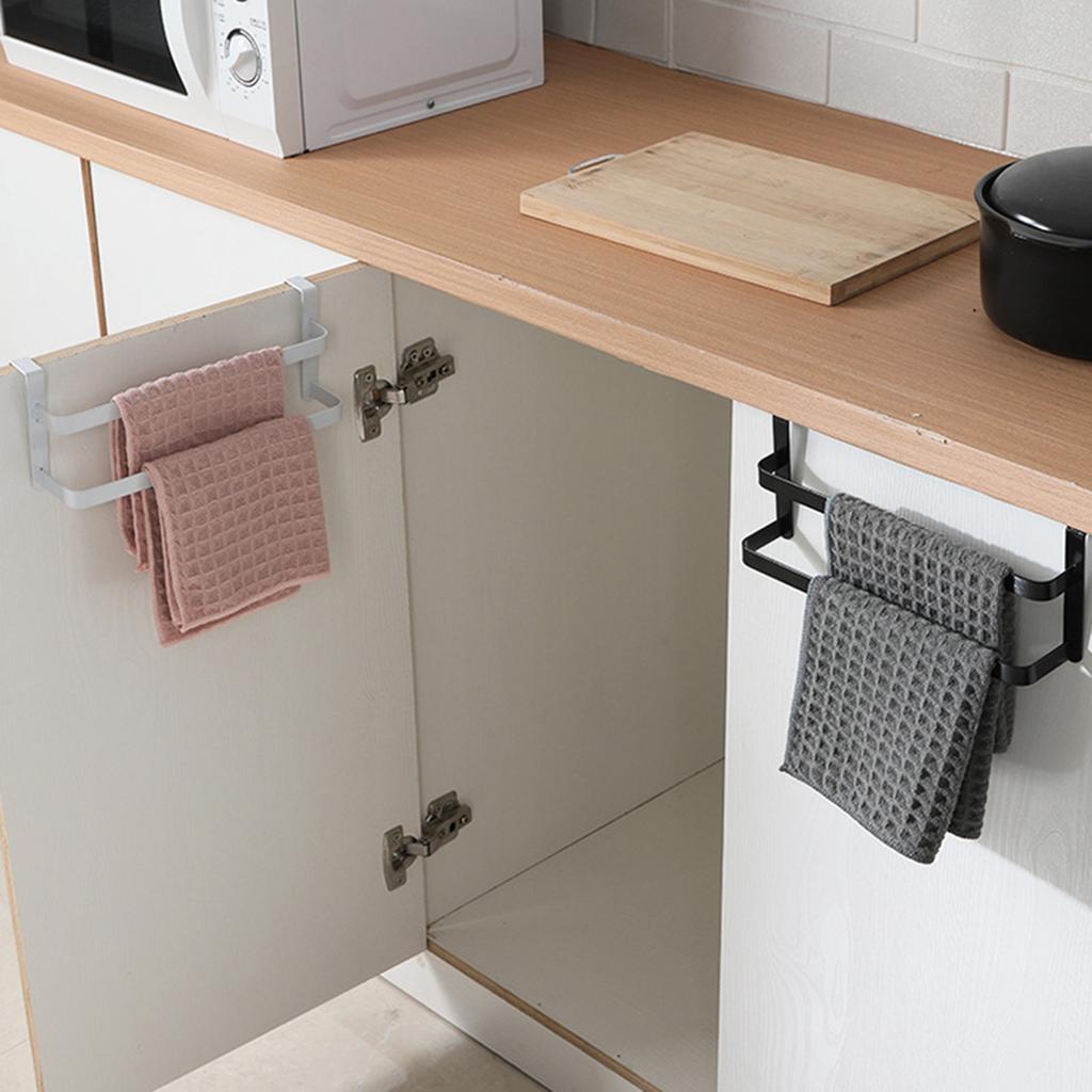 No Drill Towel Hanger Over Cabinet Door Rack for Kitchen Bathroom Storage Organizer with Hooks for Hanging Towels Sponges Cloths