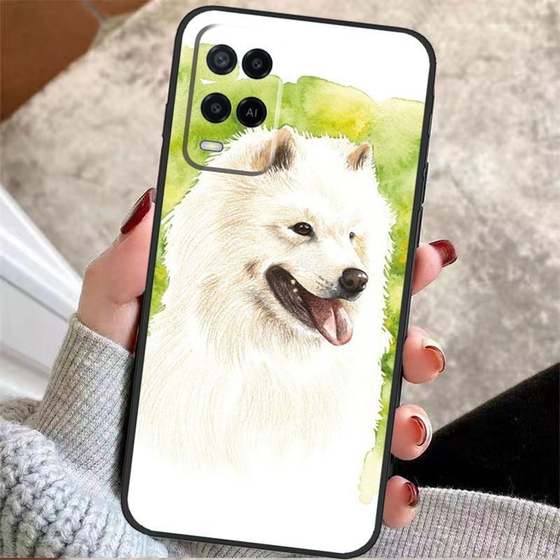 Cartoon Samoyed Dog Case For Oppo A40 A16 A76 A96 A60 A98 A58 A78 A18 A38 A80 A77 A57 A17 A74 A54 A94 A15 A5 Pro