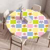 Plant Flower Patterns Round Tableclothes for Dining Table Fitted Table Protector Cover Elastic Edge Desk Decoration Waterproof