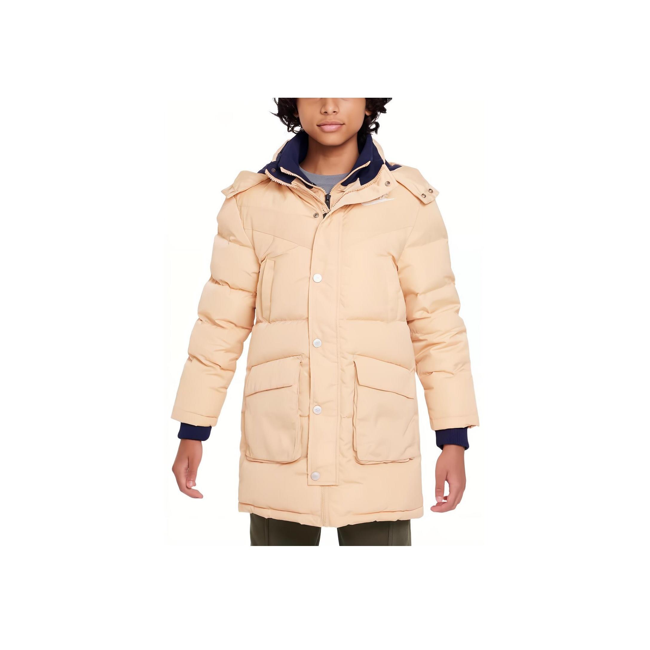 

Nike Simple Comfortable Removable Hood Long Sleeve Down Jacket Kids Outerwear Sesame-Brown FD9213 L