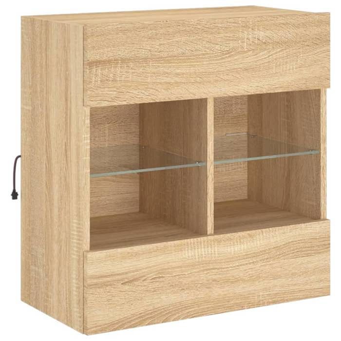 VidaXL Meuble TV avec Lumières LED, Armoire de Télévision Murale avec Étagères, Meuble Télé Suspendu Salon, Moderne, Chêne 837094
