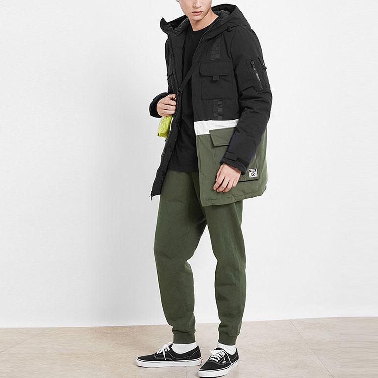 Vans Color Block Hooded Mid-Length Down Jacket Men Outerwear Black Gray VN0A4BQ5BLK
