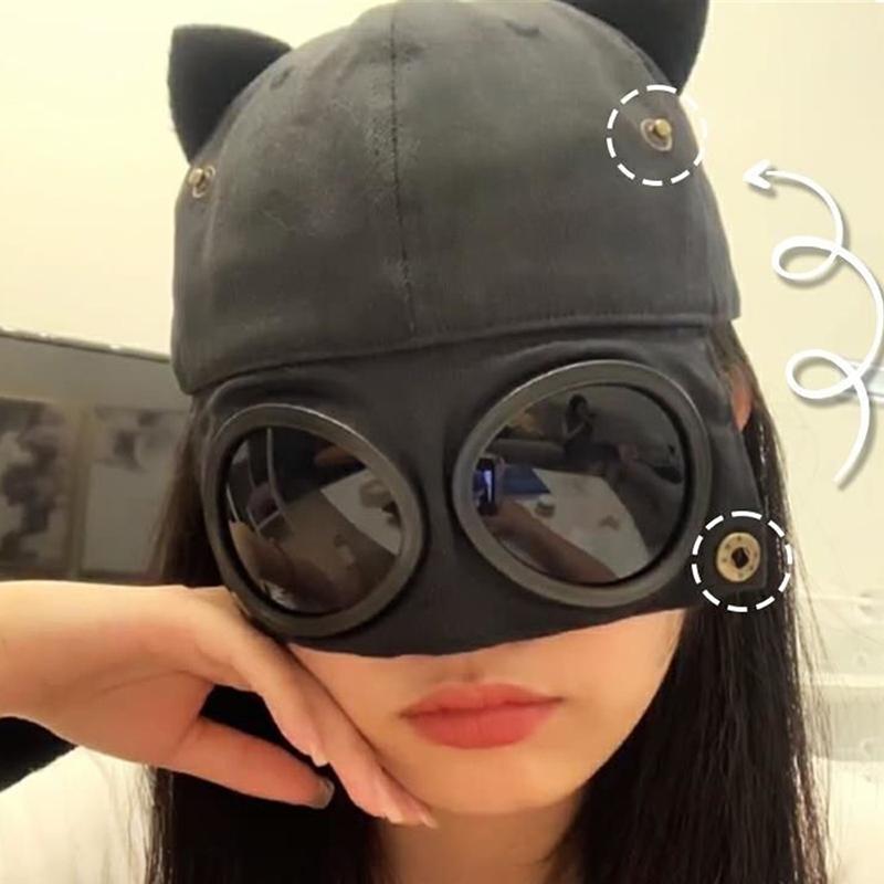 Cute Cat Ears Baseball Cap For Women Funny Sunglasses Aviator Snapback Sun Hat Solid Color Hip Hop Peaked Hats