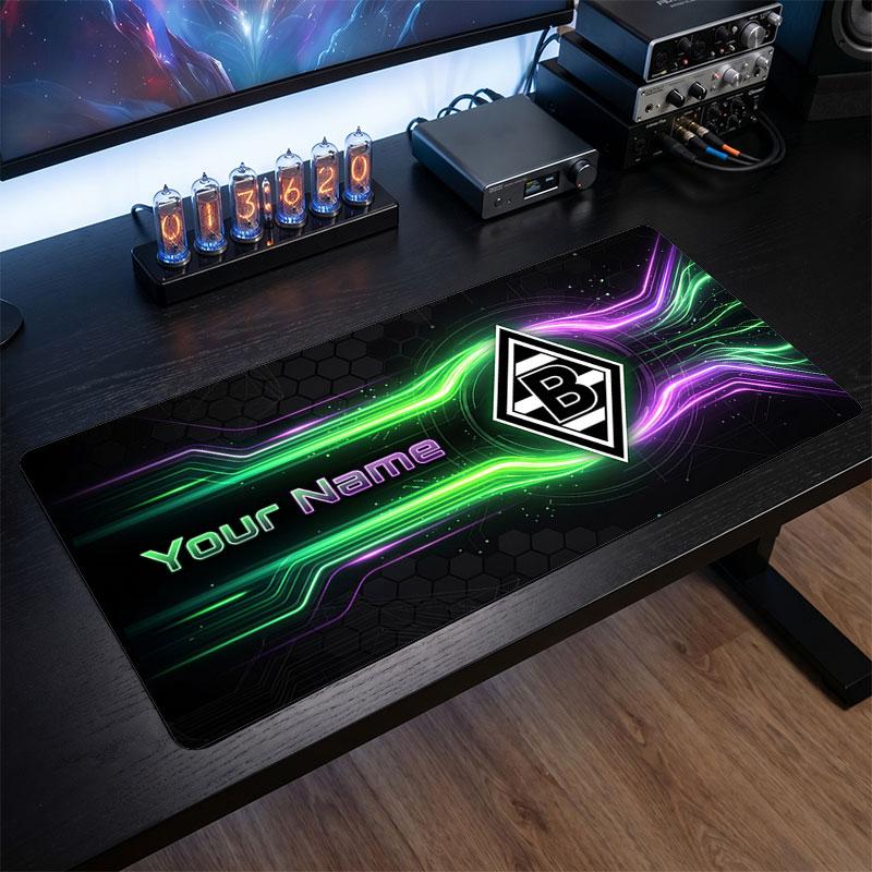 Borussia Mönchengladbach Individuelles Großes Mauspade, Personalisierter Namens-Textdruck, Fußball-Logo Rutschfeste Schreibtischmatte Gaming-Geschenk