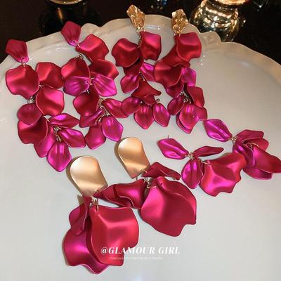 Silver Needle Rose Petal Long Tassel Earrings - European & American High-End Style