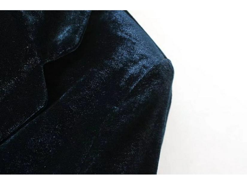 Autumn/Winter Dark Green Velvet One-Button Blazer for Women