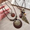 Vintage Boho Metall Feder Halskette Für Frauen Antike Lange Kragenketten Anhänger Handgefertigter Statement Schmuck Lagen Accessoires